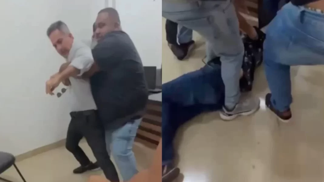 Confusão entre os vereadores Duílio e Zezinho Atrapalhado após a sessão da Câmara (Foto: reprodução/redes sociais)